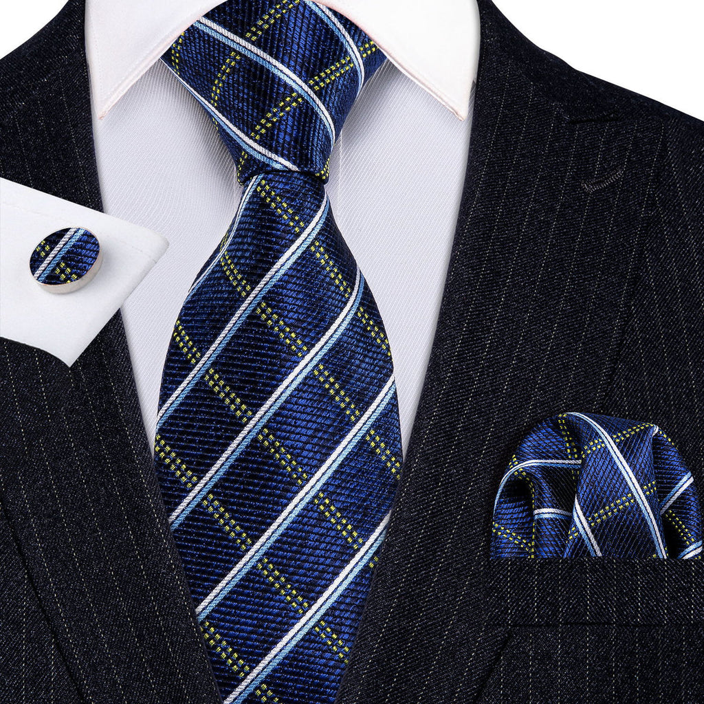 Royal Blue Plaid Silk Tie Set - GentCrest - View 2