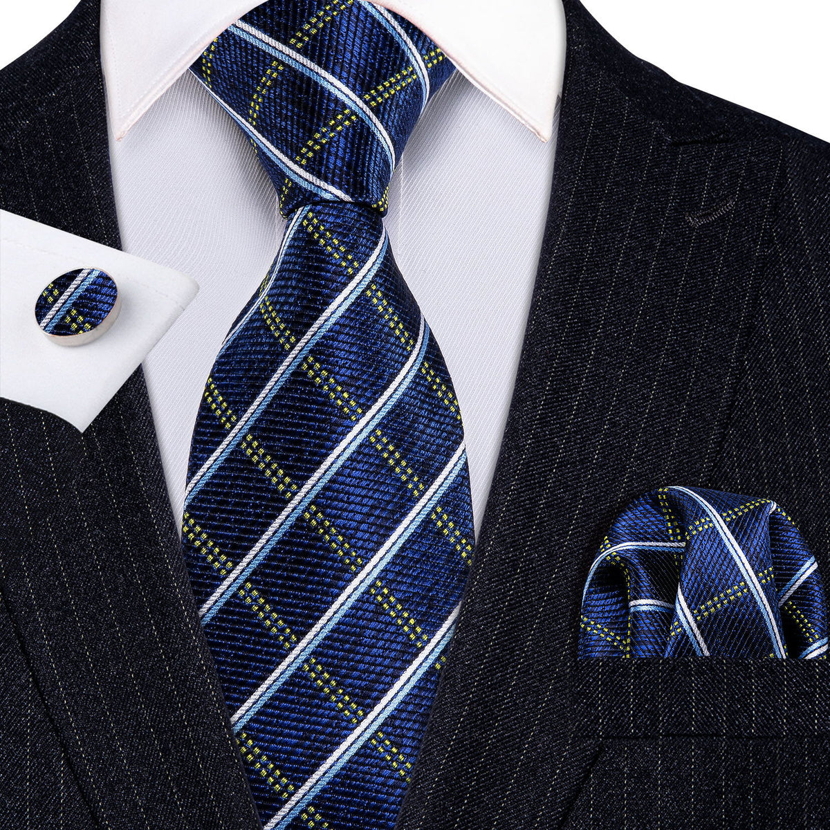 Royal Blue Plaid Silk Tie Set - GentCrest - View 2