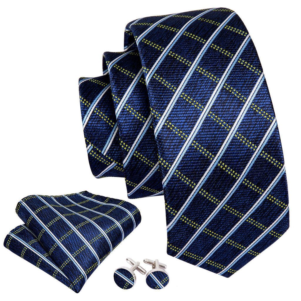 Royal Blue Plaid Silk Tie Set - GentCrest - View 3