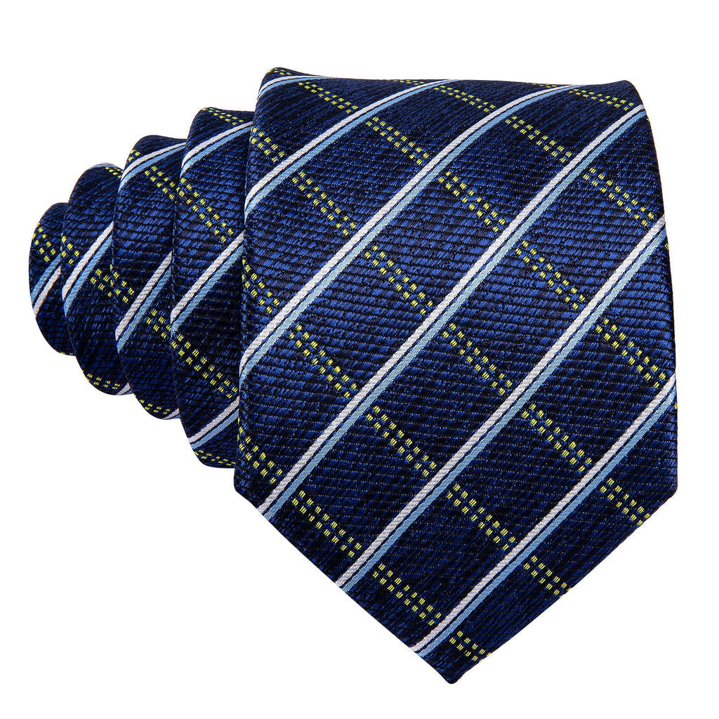 Royal Blue Plaid Silk Tie Set - GentCrest - View 5