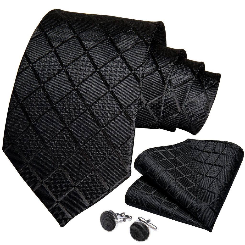 GentCrest Black Plaid Tie Hanky Cufflinks Set - Image 2