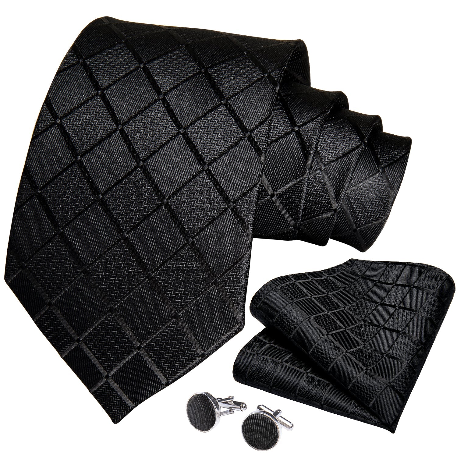 GentCrest Black Plaid Tie Hanky Cufflinks Set - Image 2