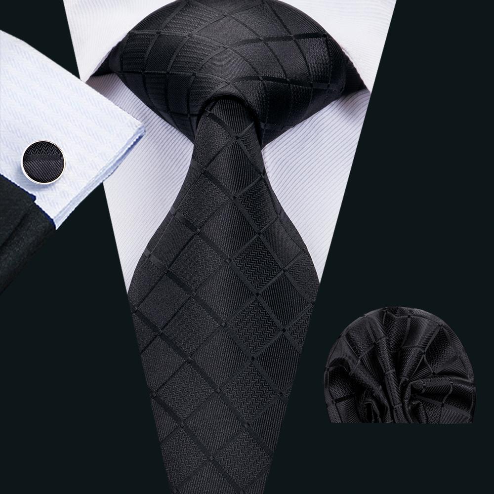GentCrest Black Plaid Tie Hanky Cufflinks Set - Image 1