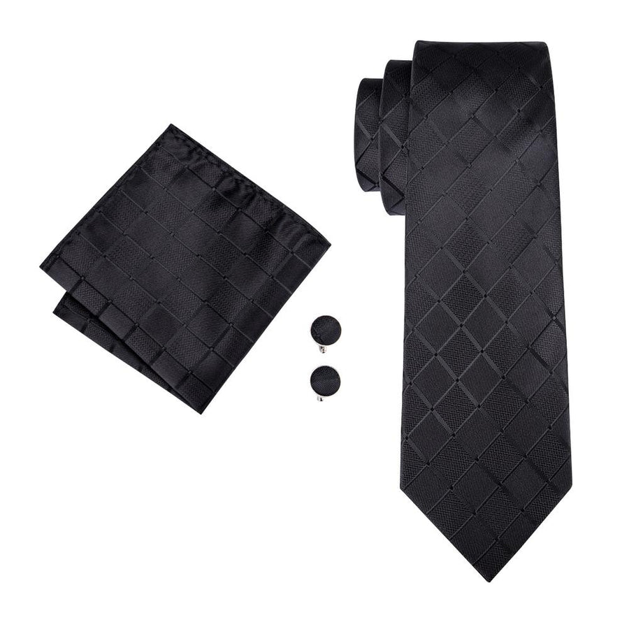 Pure and Black Plaid Silk XL Silk Tie Set - GentCrest - View 2
