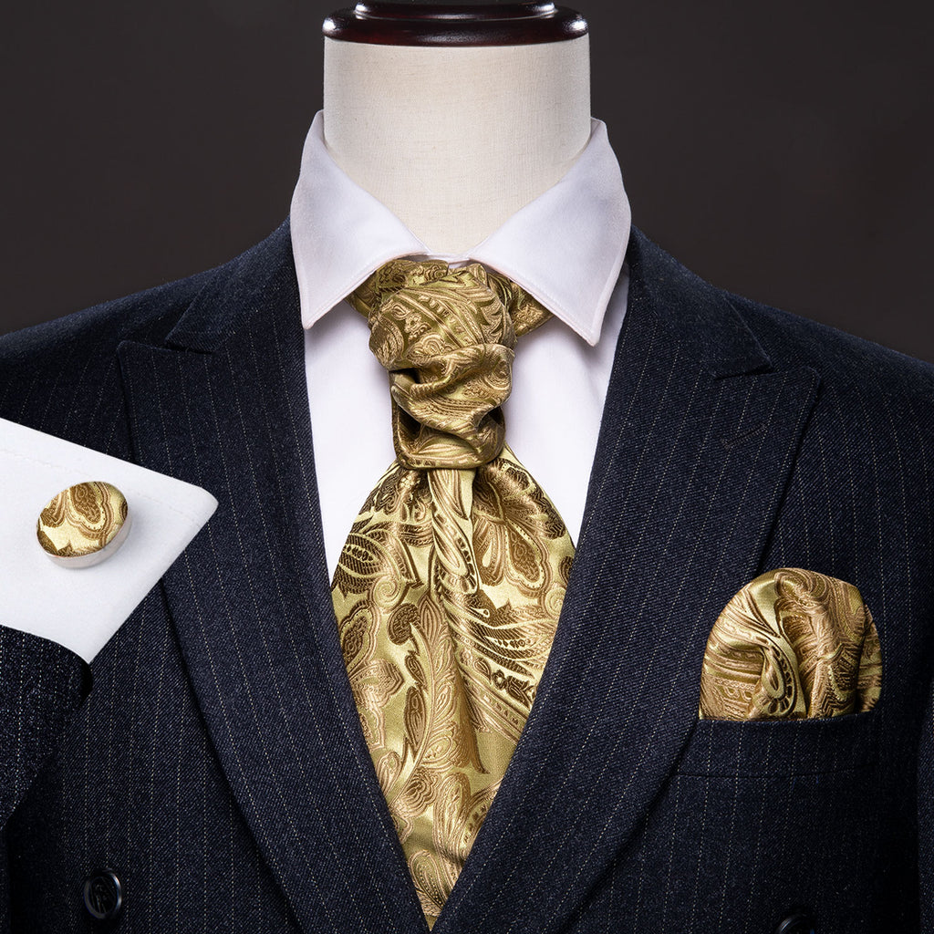 Gold Brown Paisley Floral Ascot Set - GentCrest - View 2