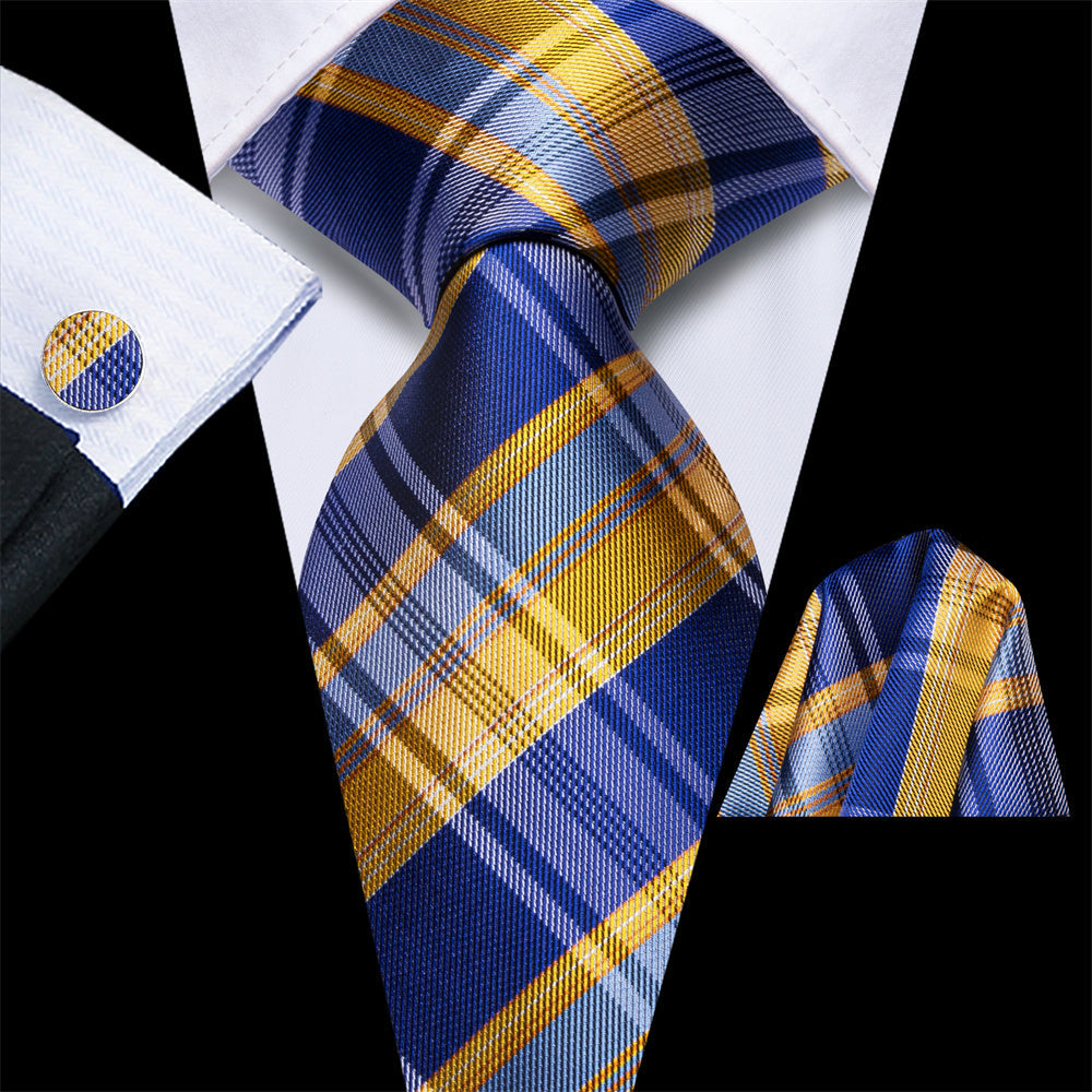 GentCrest Blue Plaid Tie Hanky Cufflinks Set - Image 1