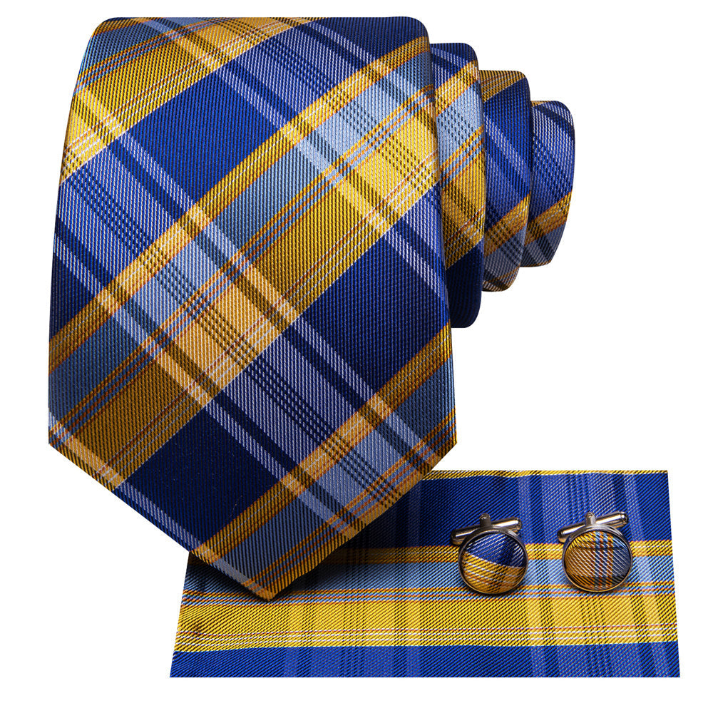 GentCrest Blue Plaid Tie Hanky Cufflinks Set - Image 4