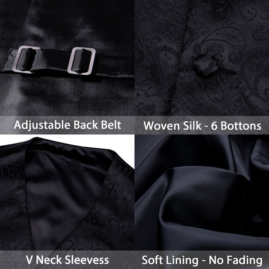 Ebony Black Paisley Luxe Vest Set - GentCrest - View 3