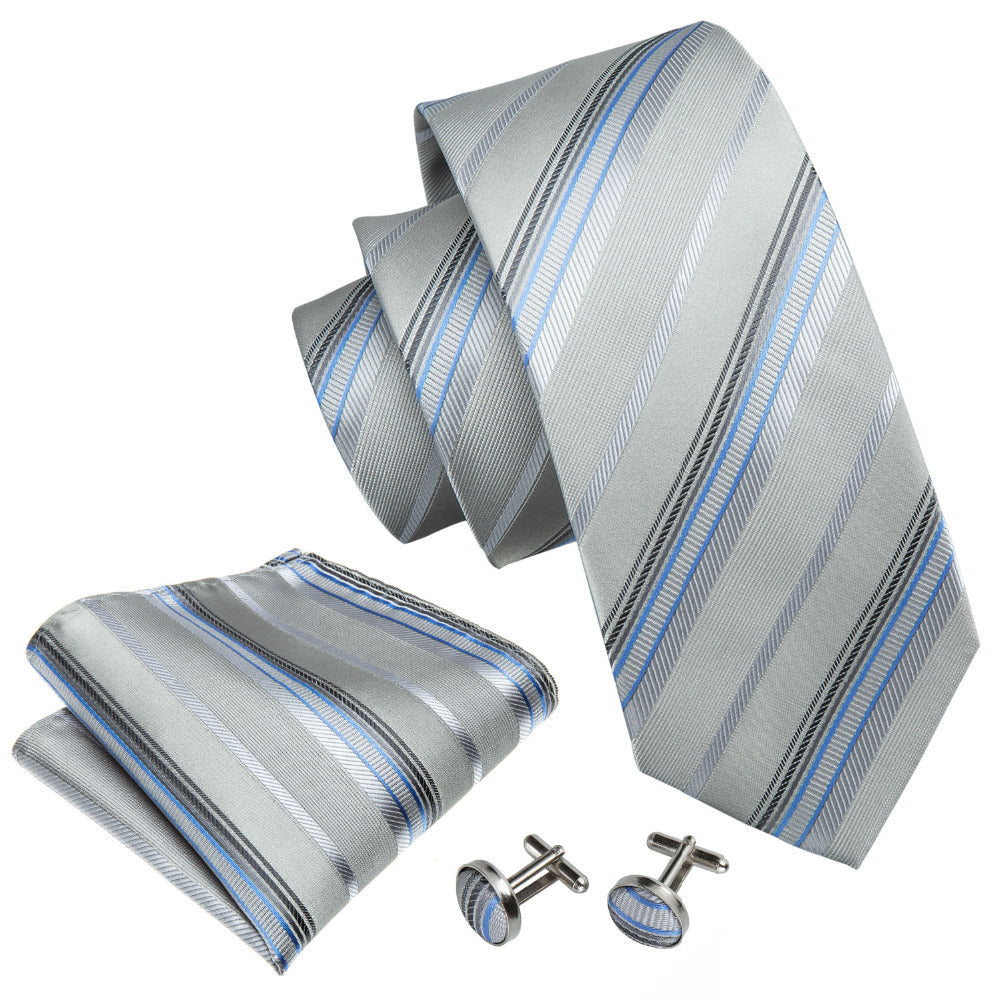 Classic Gray Striped Silk Tie Set - GentCrest - View 2