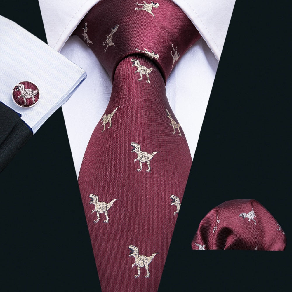Dinosaurs in Red Silk Tie Set - GentCrest