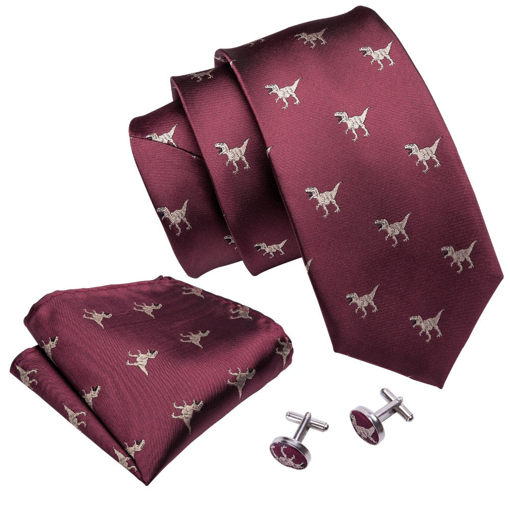 Dinosaurs in Red Silk Tie Set - GentCrest - View 2