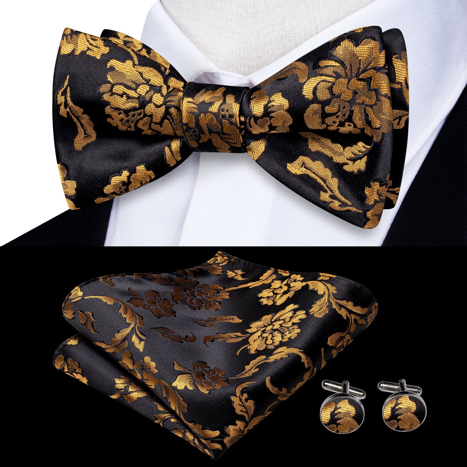 GentCrest Black Floral Bowtie Set - Image 1