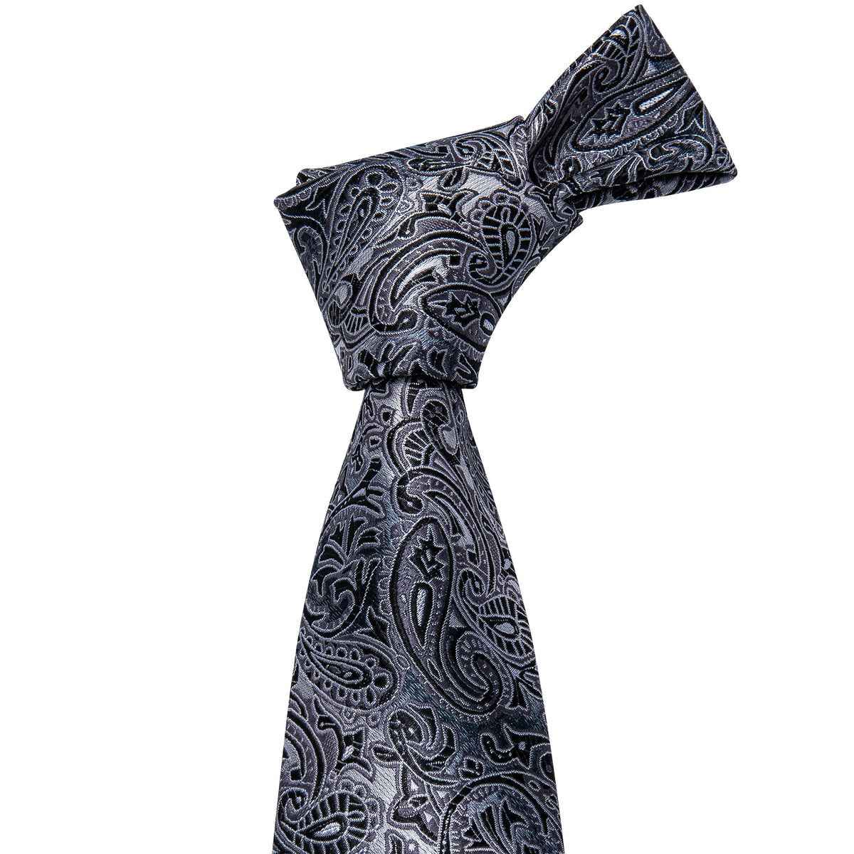 Black Gray Paisley Silk Tie Set - GentCrest - View 2