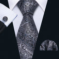 Black Gray Paisley Silk Tie Set - GentCrest