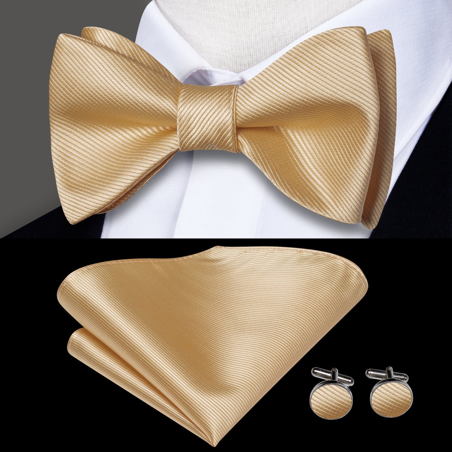GentCrest Gold Solid Bowtie Set - Image 1