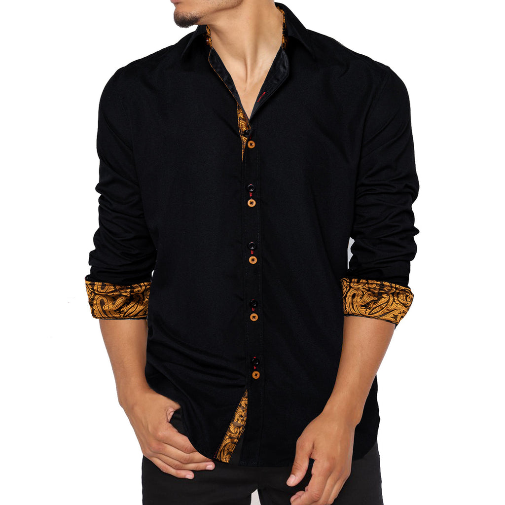 Black With Gold Paisley Accent Dress Shirt - GentCrest - View 6