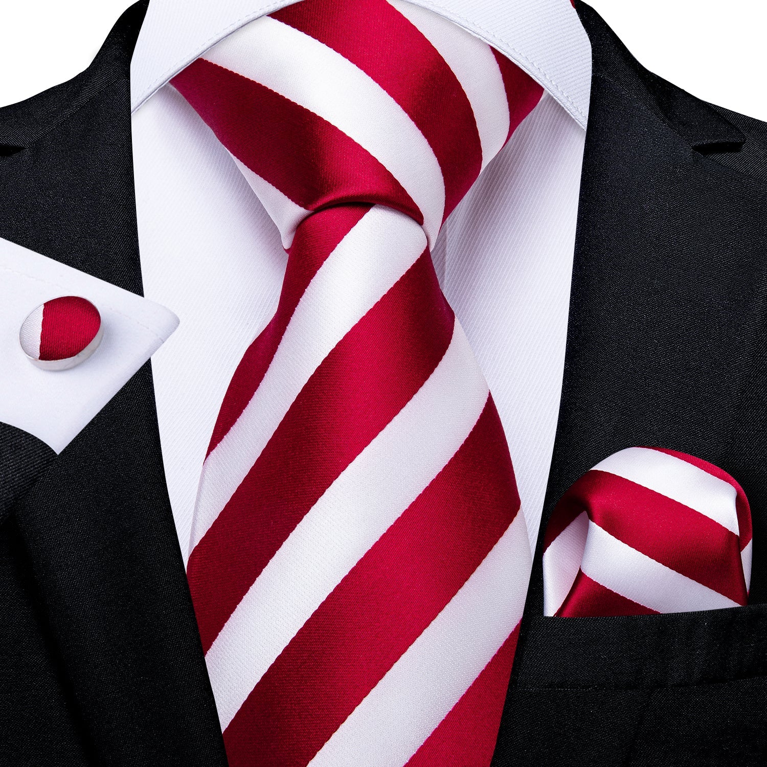 GentCrest Red Striped Tie Hanky Cufflinks Set - Image 3