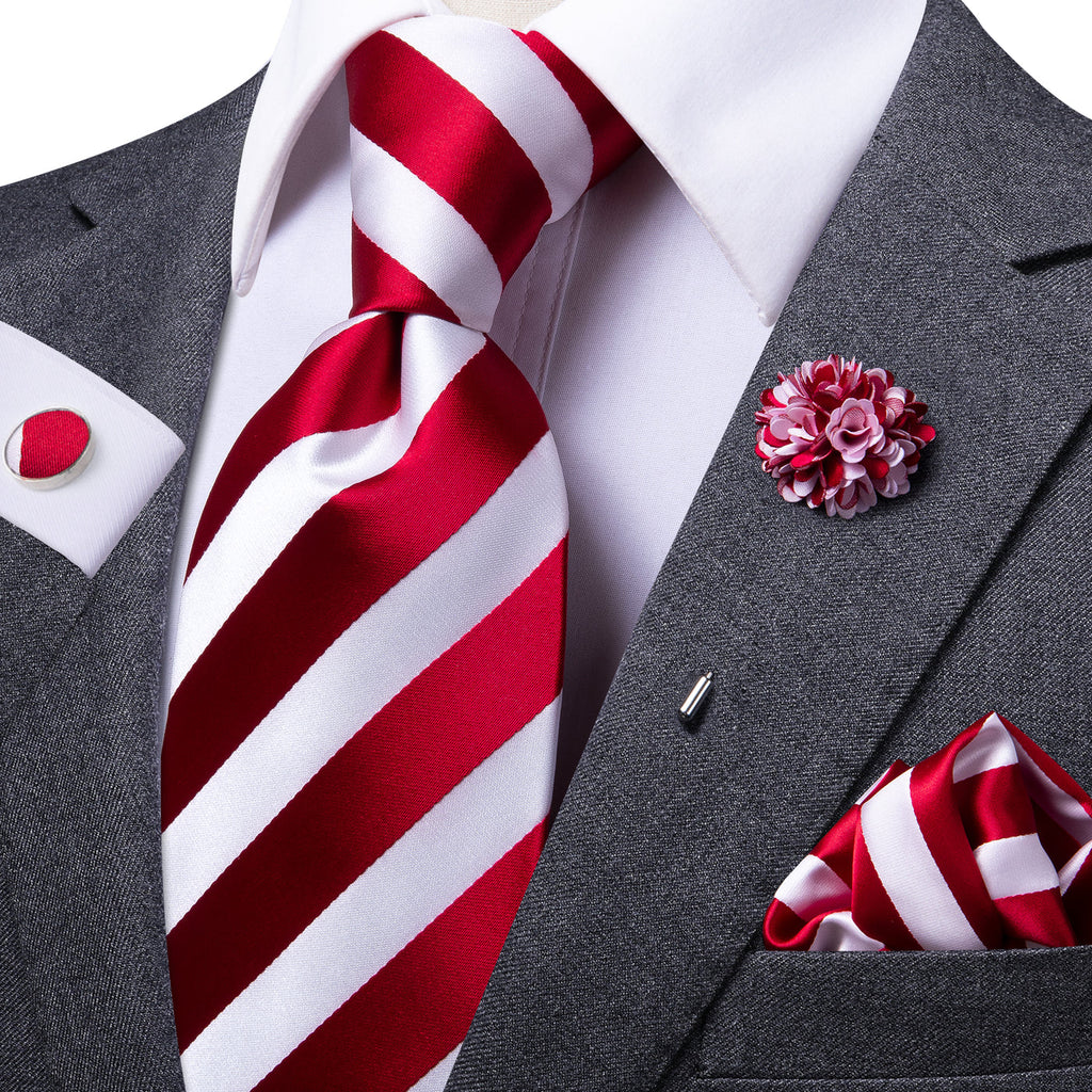 Red & White Striped Silk Tie Set - GentCrest - View 2