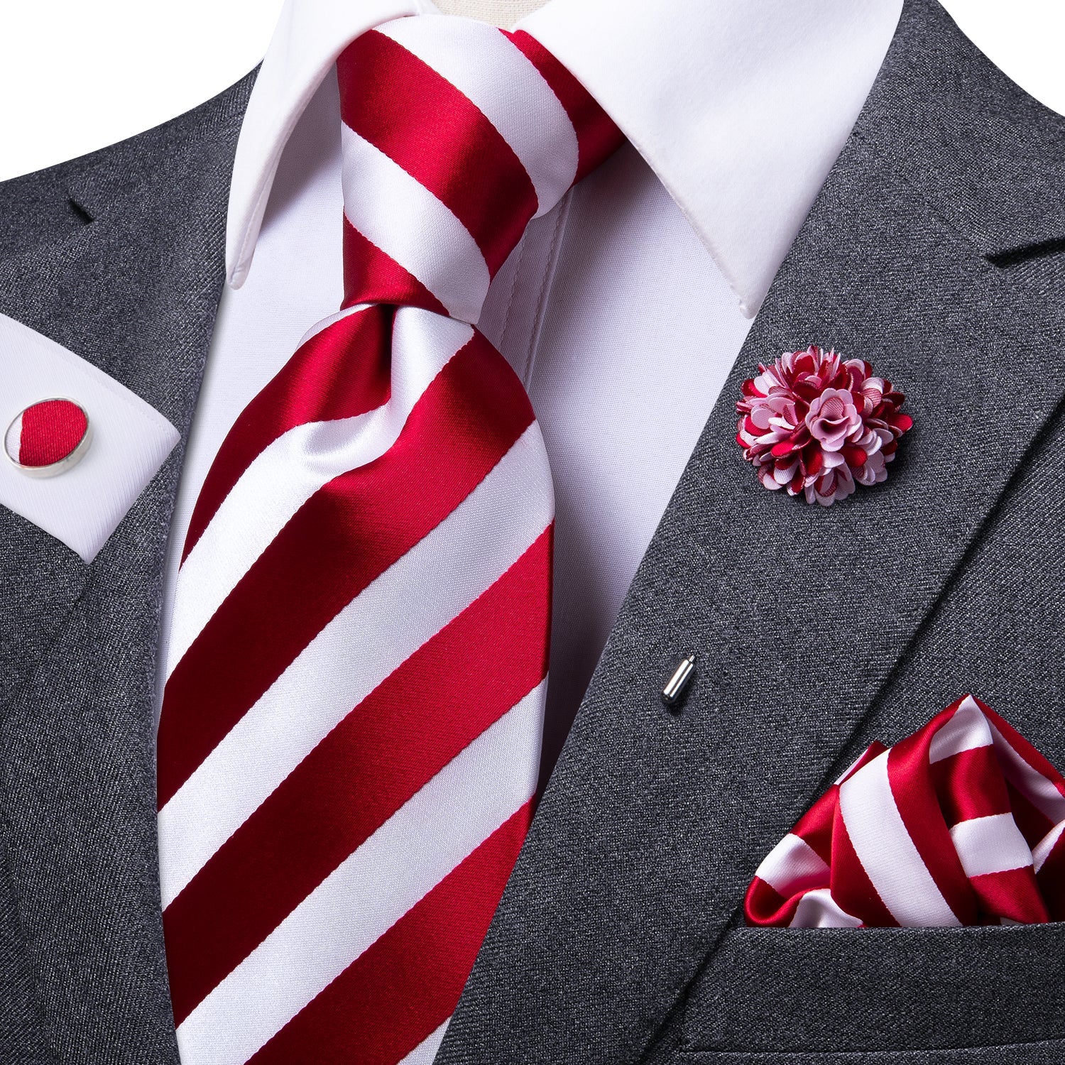 GentCrest Red Striped Tie with Lapel Pin - Image 1