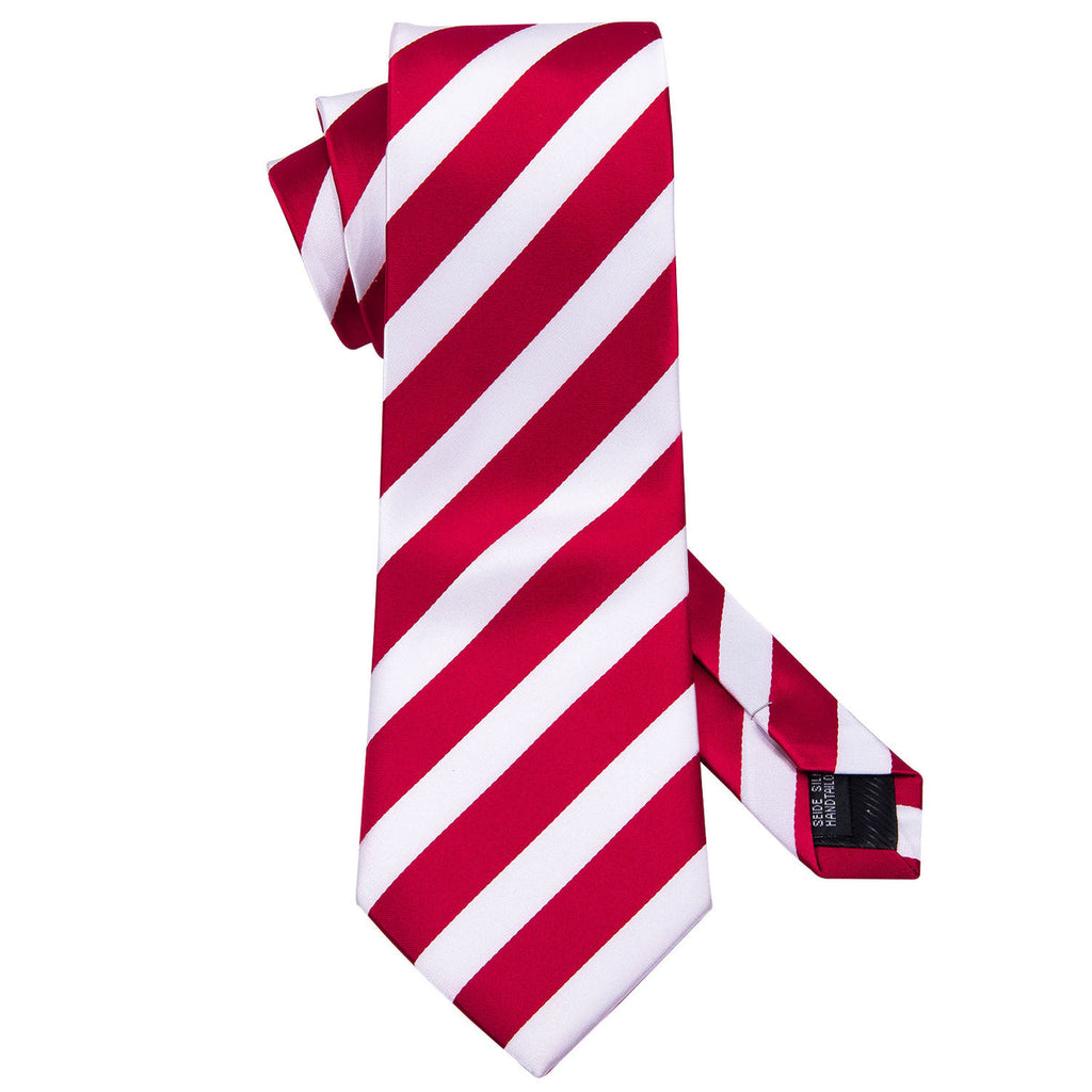 Red & White Striped Silk Tie Set - GentCrest - View 4