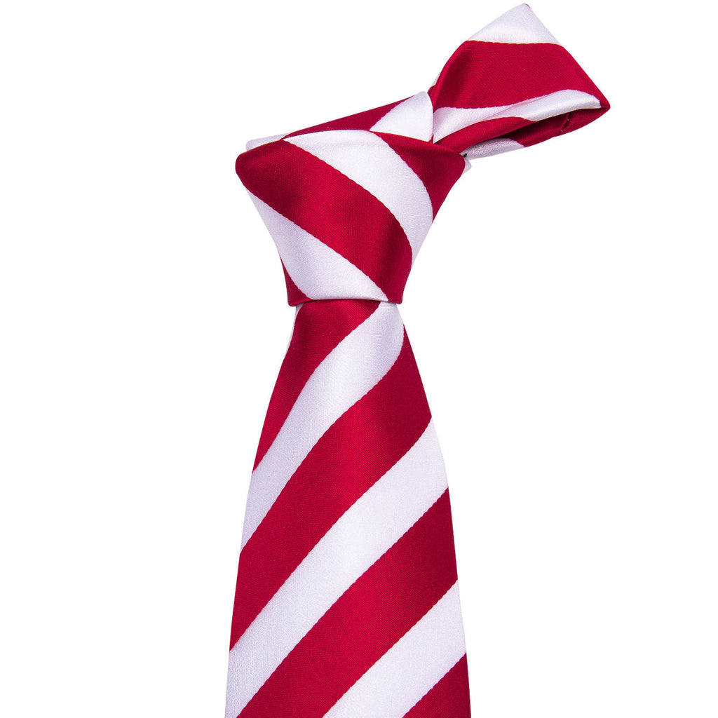 Red & White Striped Silk Tie Set - GentCrest - View 5