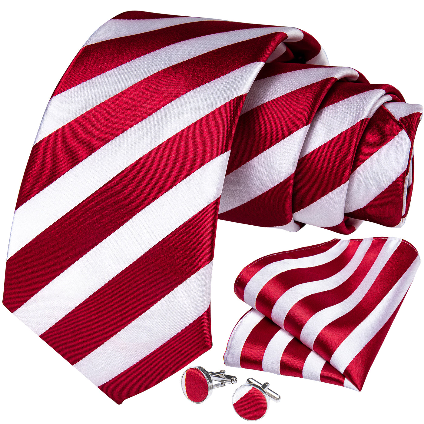Red & White Striped Silk Tie Set - GentCrest - View 3