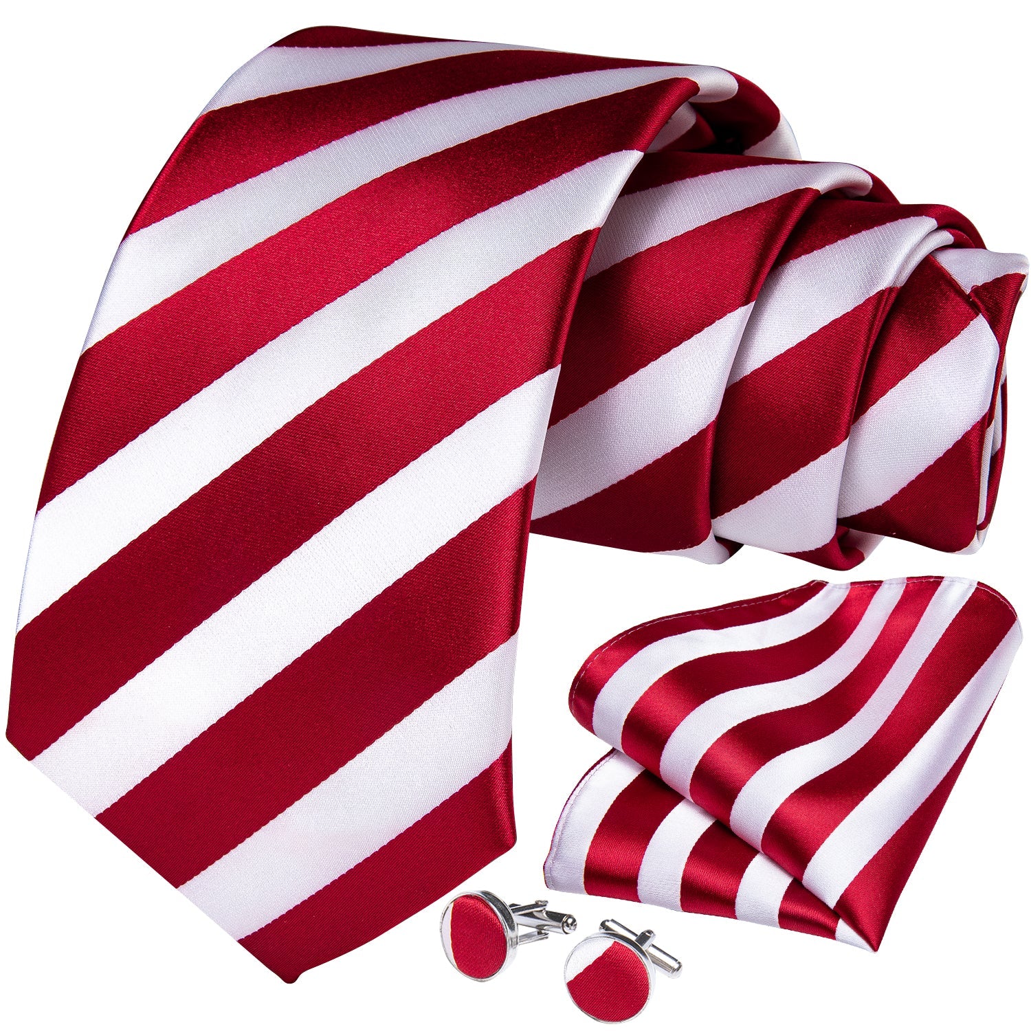 GentCrest Red Striped Tie Hanky Cufflinks Set - Image 3