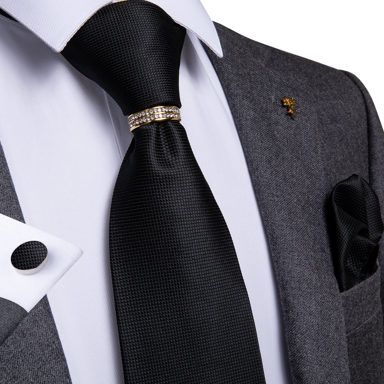 Tie Ring - Gold Rhinestone - GentCrest - View 2