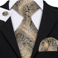 Yellow Gray Paisley Silk Tie Set - GentCrest