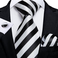Black and White Striped Silk Tie Set - GentCrest