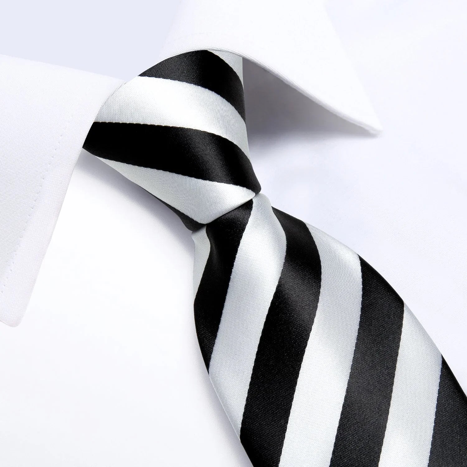 Black and White Striped Silk Tie Set - GentCrest - View 2