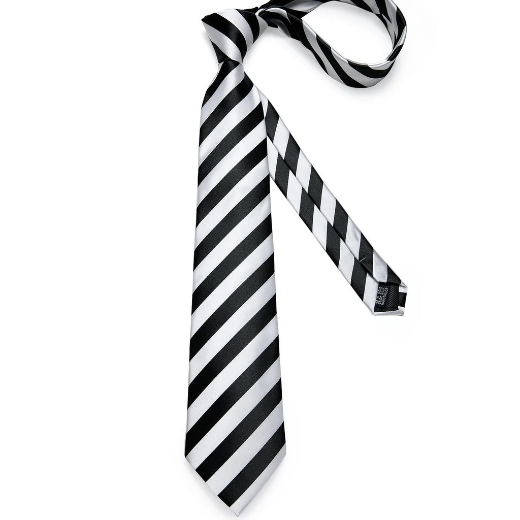 Black and White Striped Silk Tie Set - GentCrest - View 4