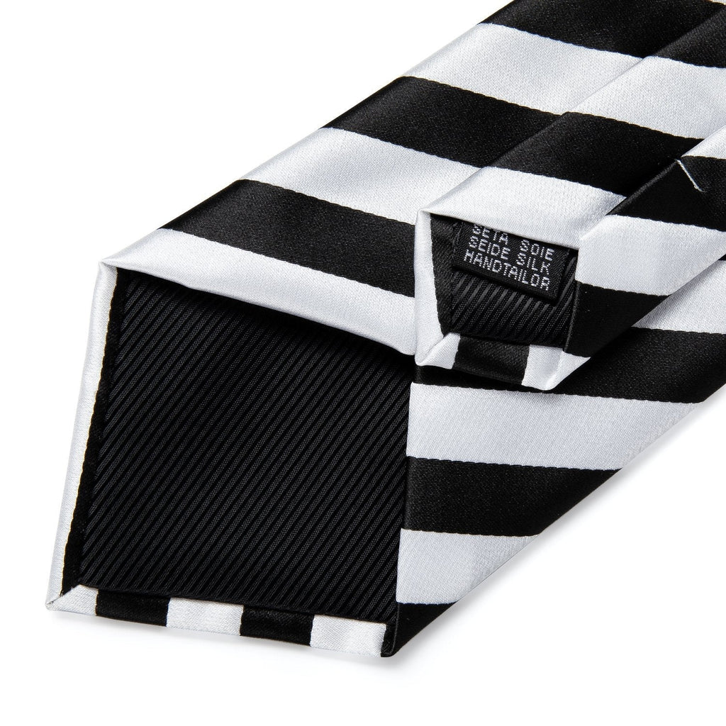 Black and White Striped Silk Tie Set - GentCrest - View 6