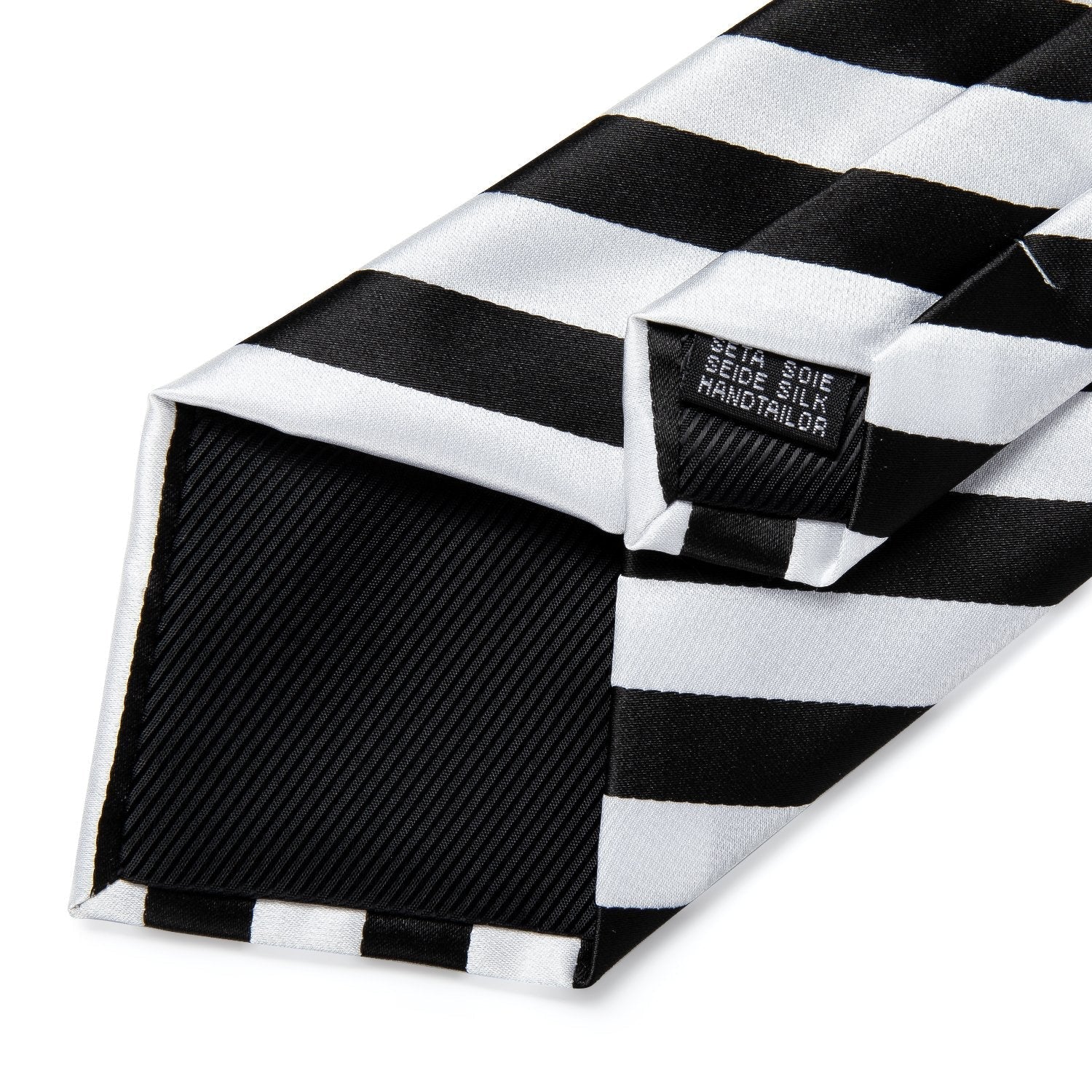 Black and White Striped Silk Tie Set - GentCrest - View 6