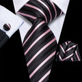 GentCrest Black Striped Tie Hanky Cufflinks Set - Image 1
