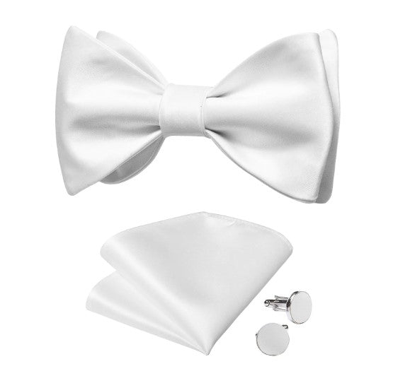 Fashion Silk Bow Tie Set with Pocket Square & Cufflinks - GentCrest - View 2