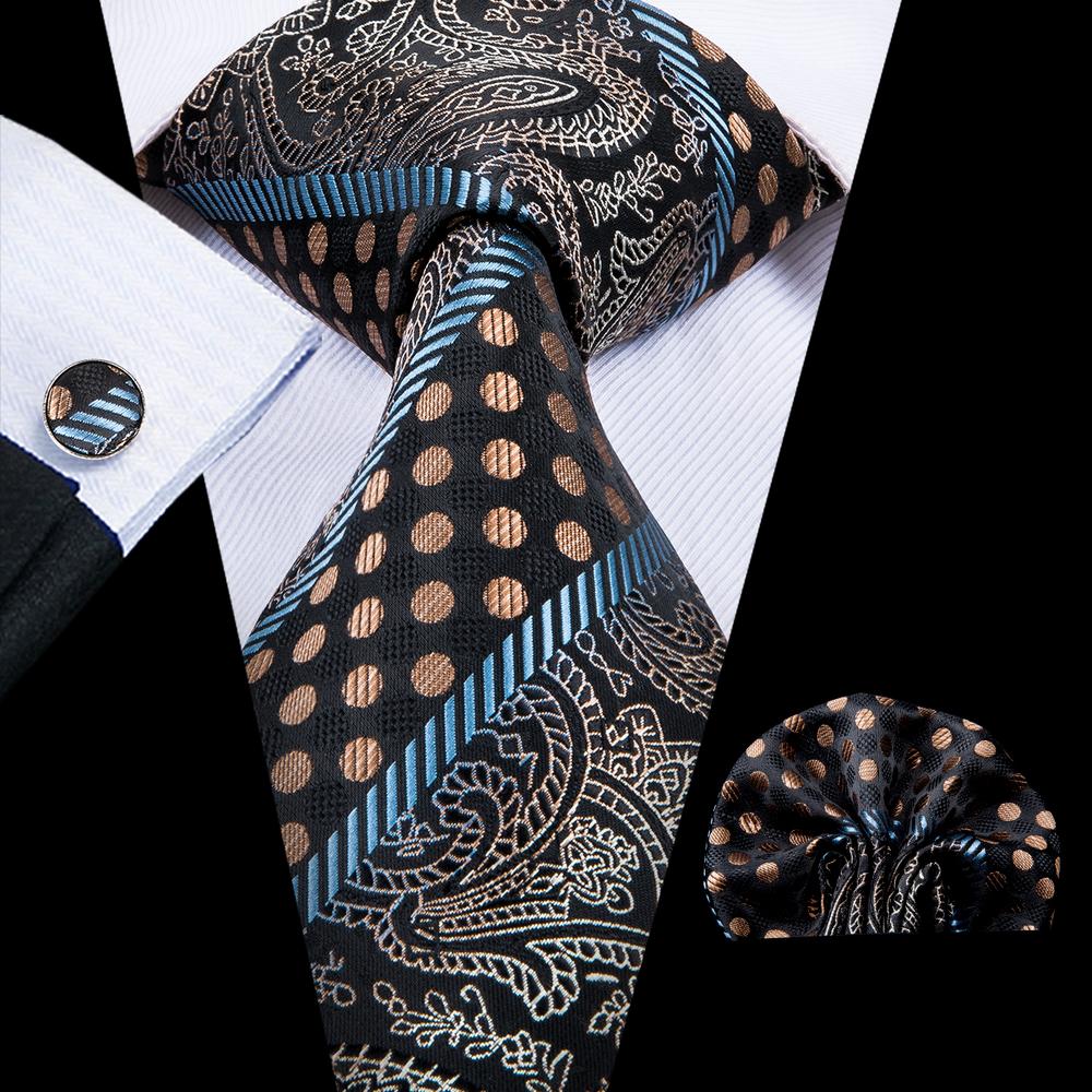 GentCrest Black Paisley Tie Hanky Cufflinks Set - Image 1