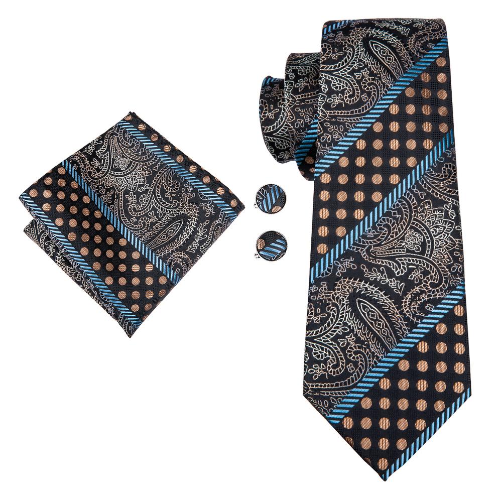 GentCrest Black Paisley Tie Hanky Cufflinks Set - Image 3