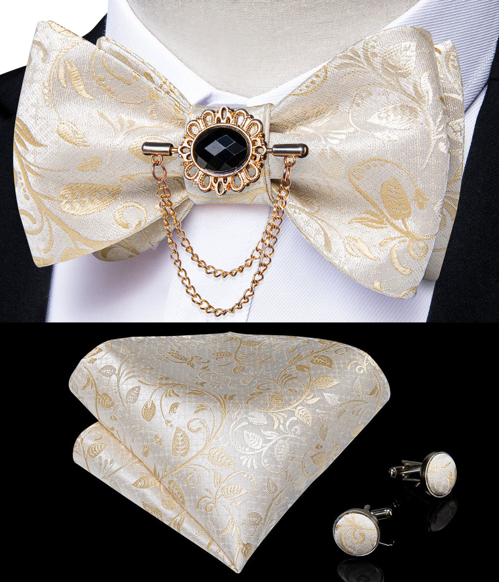 GentCrest Champagne Floral Bowtie Set - Image 1