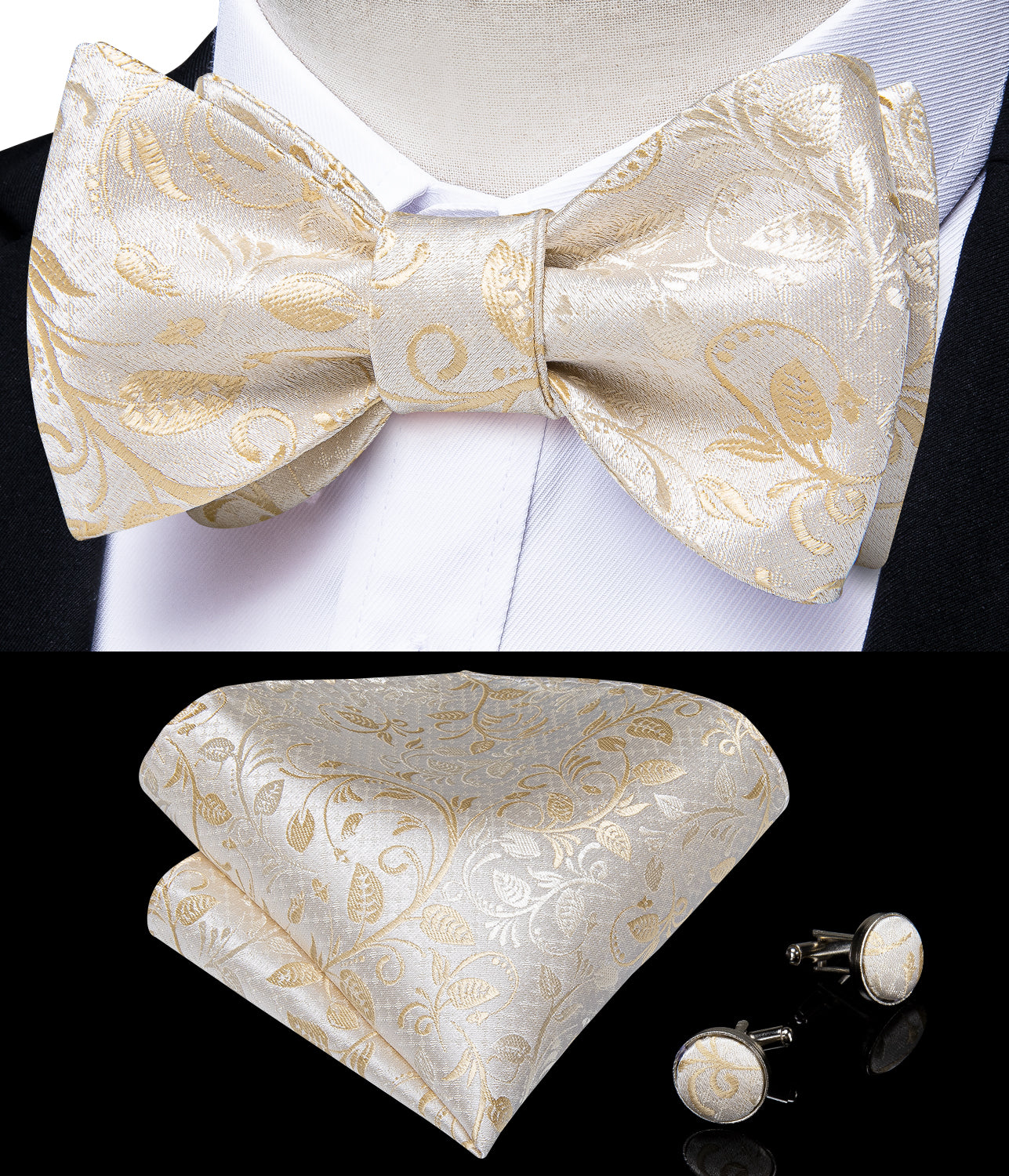 GentCrest Champagne Floral Bowtie Set - Image 2