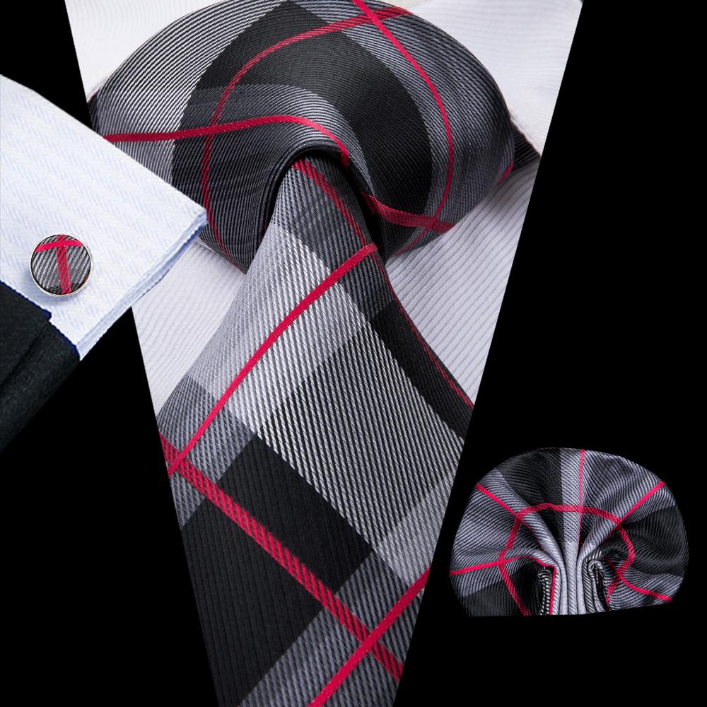 GentCrest Black Plaid Tie Hanky Cufflinks Set - Image 1