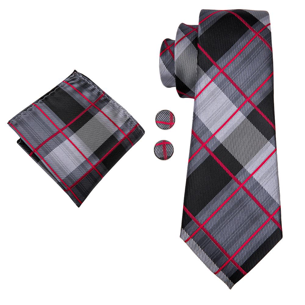 GentCrest Black Plaid Tie Hanky Cufflinks Set - Image 2