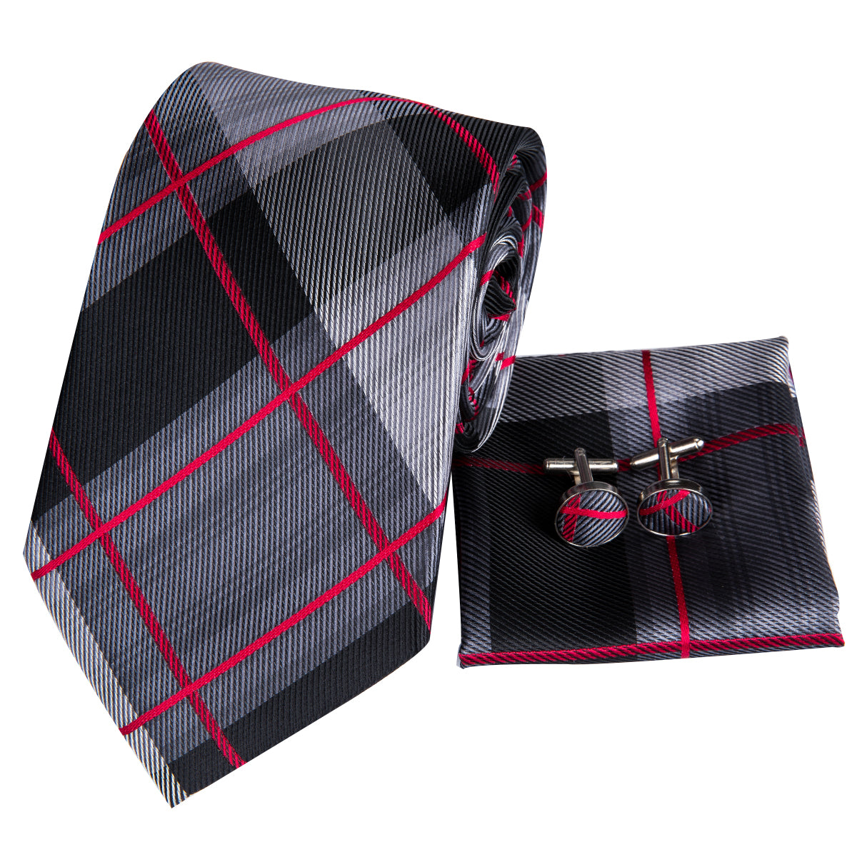 GentCrest Black Plaid Tie Hanky Cufflinks Set - Image 4