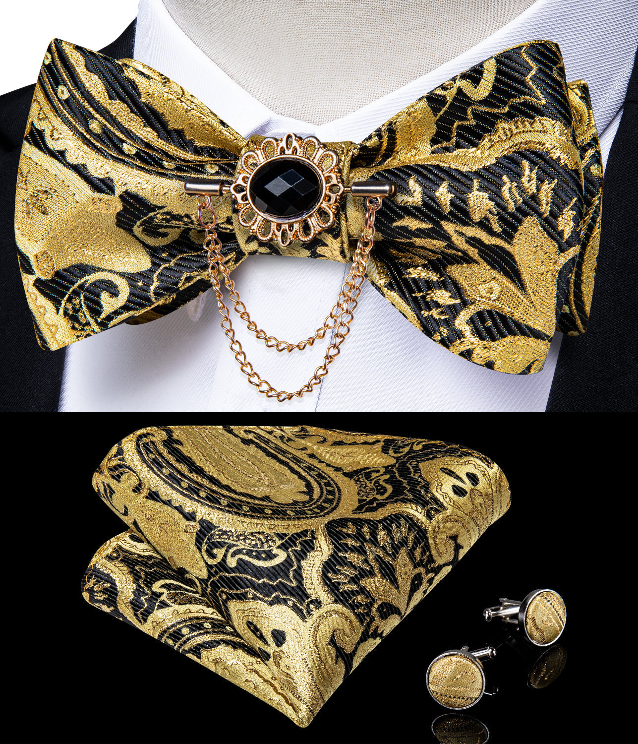 GentCrest Black Paisley Bowtie Set - Image 1