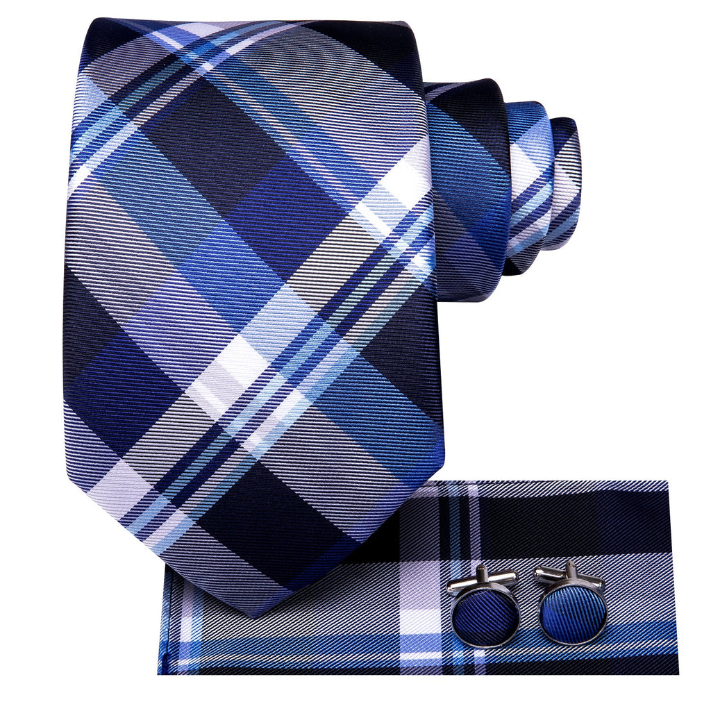 GentCrest Blue Plaid Tie Hanky Cufflinks Set - Image 2