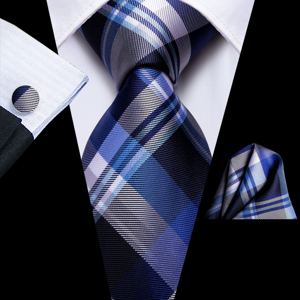 GentCrest Blue Plaid Tie Hanky Cufflinks Set - Image 1