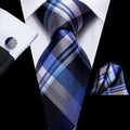 GentCrest Blue Plaid Tie Hanky Cufflinks Set - Image 1