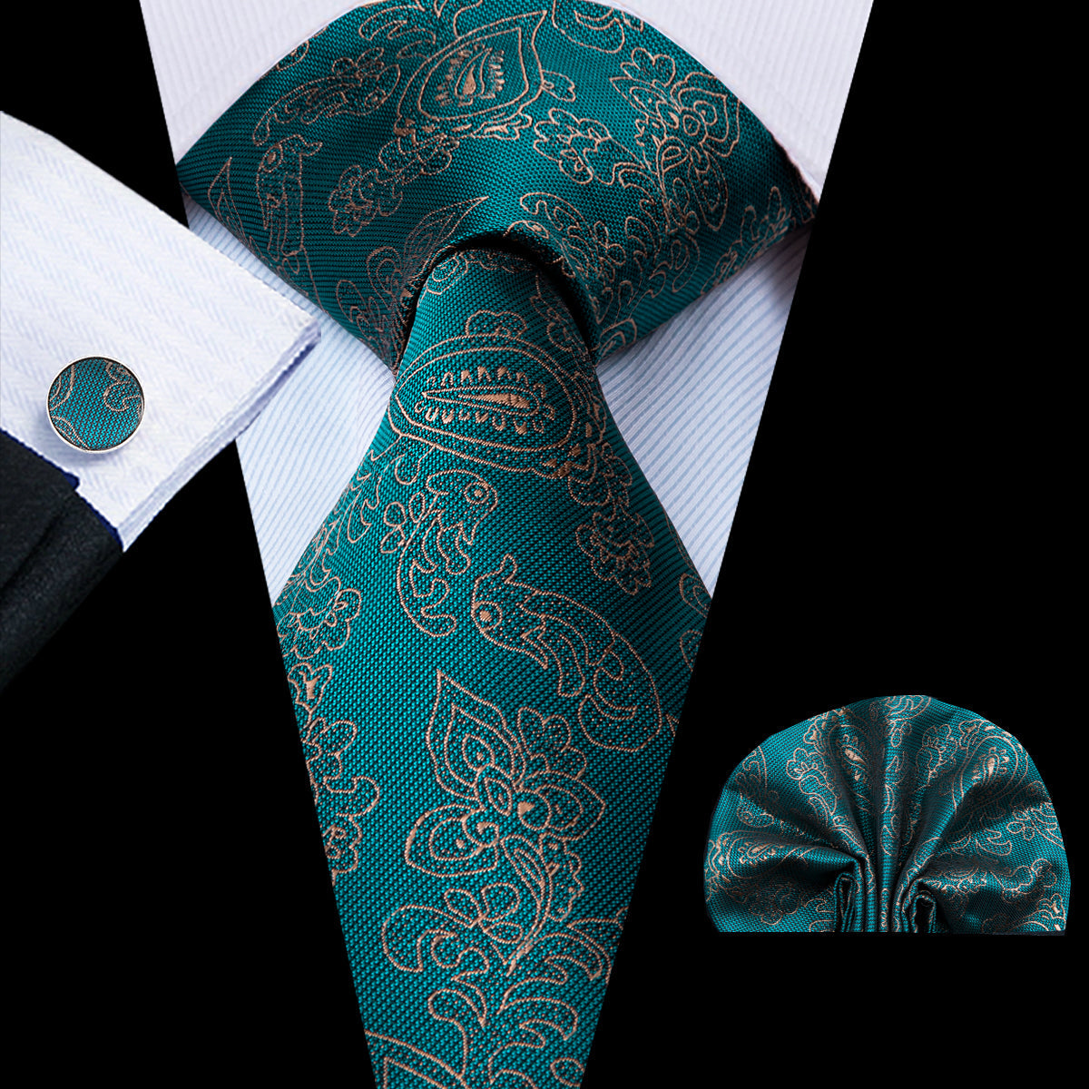 GentCrest Green Floral Tie Hanky Cufflinks Set - Image 1