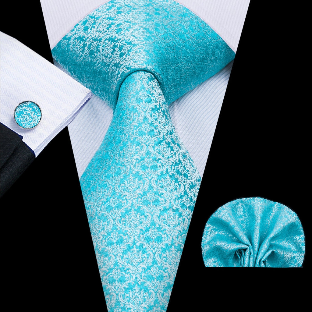 GentCrest Blue Floral Tie Hanky Cufflinks Set - Image 1