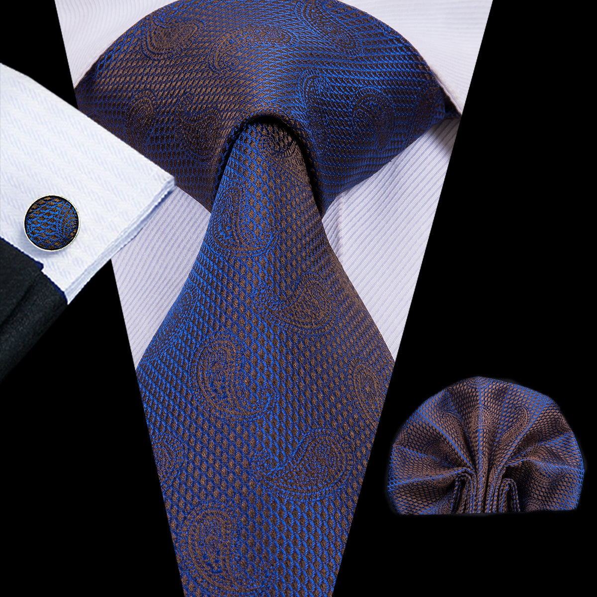 GentCrest Blue Paisley Tie Hanky Cufflinks Set - Image 1